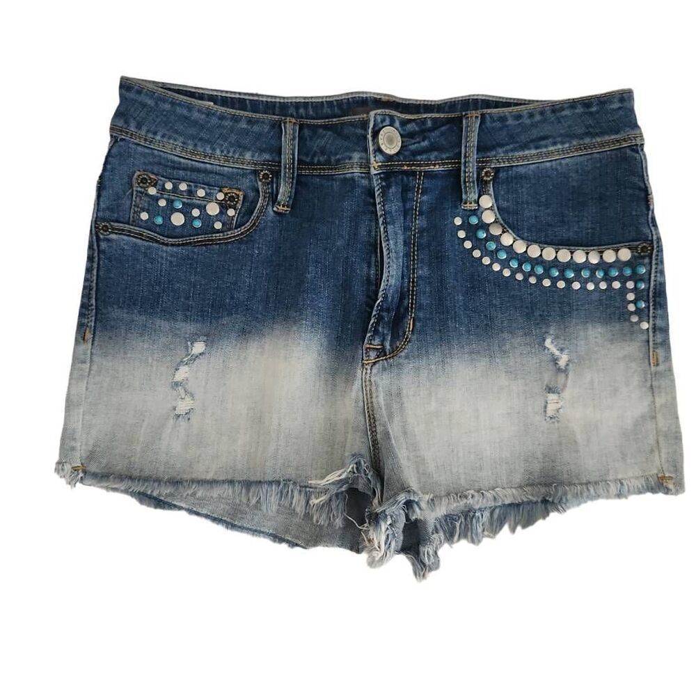 Kendall & Kylie Women's Size 9 Blue Silver Turquoise Studded Jean Cutoff Shorts